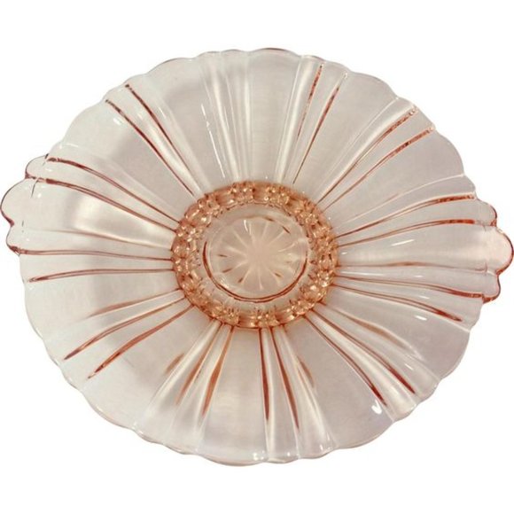 Vintage Old Café Pink Depression Glass Handle Candy Bowl